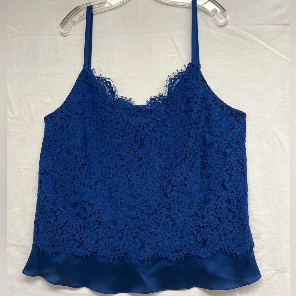 Romantic “White House Black Market” Royal Blue Eyelash Lace Overlay Camisole